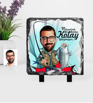BK Gift Kişiye Özel Bay Balıkçı Karikatürlü Dekoratif Doğal Taş  1