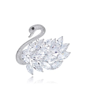 Monemel Swarovski Taşlı Kuğu Yaka İğnesi (Altın Kaplama) Sevgililer Günü Hediyesi