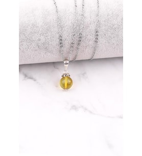 Damla Kehribar 925 Ayar Gümüş Kolye