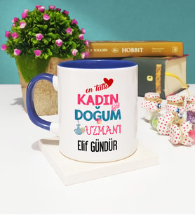 Mesajlı Kadın Doğum Uzmanı Kupa Bardak Lacivert