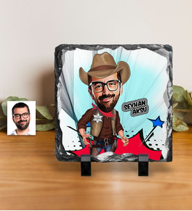 BK Gift Kişiye Özel Şerif Karikatürlü Dekoratif Doğal Taş