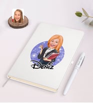 BK Gift Kişiye Özel Kadın Yönetici Karikatürlü Beyaz Defter ve Kalem Hediye Seti-1