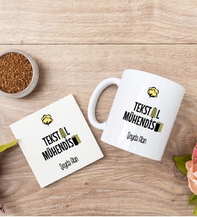 Tekstil Mühendisi Beyaz Kupa Bardak Ve Bardak Altlığı Seti