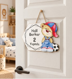 Gifties Futbolcu Ayıcık Temalı Kişiye Özel Kapı Süsü