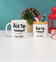 Acil Tıp Teknisyeni Tasarımlı Kişiye Özel Hediye Acil Tıp Teknisyeni Kupa Bardak ve Kalemlik Seti