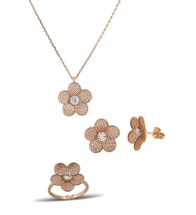 Çiçek Gümüş Set İnlove Gümüş Kolye Set Takı (Rose)