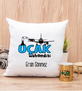 Uçak Mühendisi Yastık ve Gold Kupa Bardak