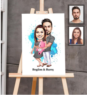 Kişiye Özel Sevgili Karikatürlü Ahşap Tablo 30x47  Model 16