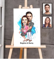 Kişiye Özel Sevgili Karikatürlü Ahşap Tablo 30x47  Model 16