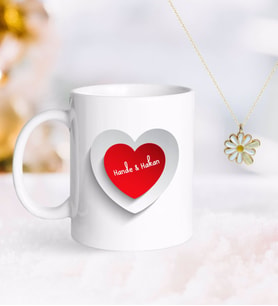 BK Gift Kişiye Özel Sevgililer Günü Kupa ve Çift İsimli Papatya Kolye-39 (Model 1)
