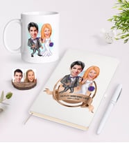 BK Gift Kişiye Özel Yılın En Mükemmel Çifti Karikatürlü Beyaz Defter Kalem ve Kupa Seti-71 (Model 1)