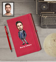 Kişiye Özel İş Adamı Karikatürlü  Kırmızı Defter Kalem Hediye Seti Bay-9