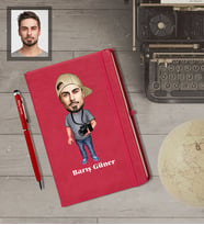 Kişiye Özel Fotoğrafçı Karikatürlü  Kırmızı Defter Kalem Hediye Seti Bay-3