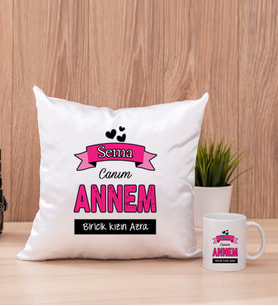 Canım Annem Kare Yastık ve Beyaz Kupa Bardak