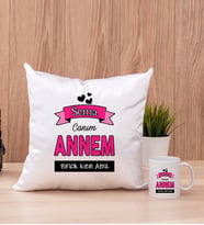 Canım Annem Kare Yastık ve Beyaz Kupa Bardak