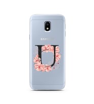 Pembe Çiçekli Harf Tasarım Süper Şeffaf Silikon Telefon Kılıfı Samsung J3 Pro U-