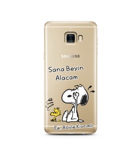 Snoopy Tasarımlı Süper Şeffaf Silikon Telefon Kılıfı Samsung C7  