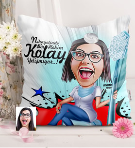 BK Gift Kişiye Özel Bayan Diş Hekimi Karikatürlü  Yastık  3