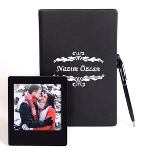 Kişiye Özel Deri Defter & Metal Tükenmez Kalem & Çerçeve (Model 4)