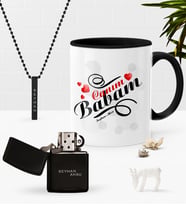 BK Gift Kişiye Özel Canım Babam Siyah Kupa Benzinli Çakmak Kolye Seti-7 (Model 1)