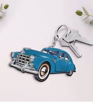 BK Gift Kişiye Özel İsimli Retro Otomobil Ahşap Anahtarlık-5 (Beyaz)