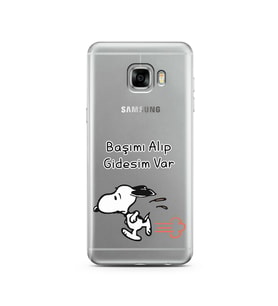 Snoopy Tasarımlı Süper Şeffaf Silikon Telefon Kılıfı Samsung C5  