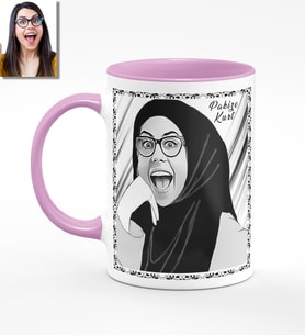 BK Gift Kişiye Özel Türbanlı Karikatürlü Pembe Kupa Bardak 40p720