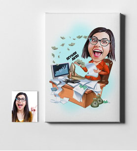 BK Gift Kişiye Özel Bayan Bankacı Karikatür Kanvas Tablo 50x70cm 1