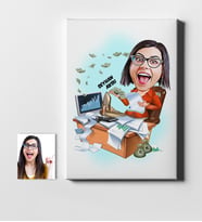 BK Gift Kişiye Özel Bayan Bankacı Karikatür Kanvas Tablo 50x70cm 1