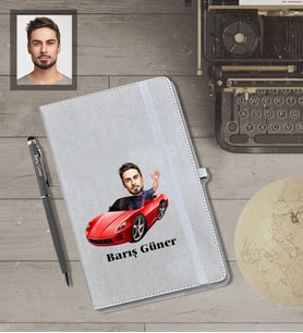 Kişiye Özel Sürücü Karikatürlü Gri Defter Kalem Hediye Seti  Bay-2