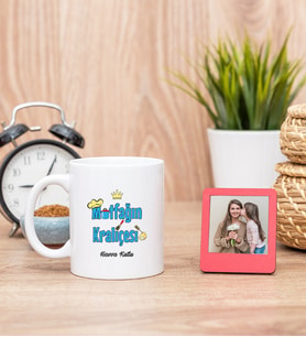 Mutfağın Kraliçesi Beyaz Kupa Bardak ve Kırmızı Mini Fotoğraf Çerçevesi