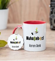 Muhasebeci Kırmızı Kupa Bardak Ve Anahtarlık Set
