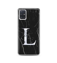 Samsung A51 Siyah Mermer Harf Tasarımlı Telefon Kılıfı L-Harfi 