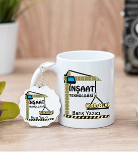 İnşaat Teknolojisi Öğretmeni Beyaz Kupa Bardak Ve Anahtarlık Set