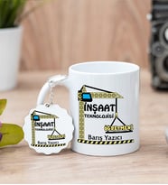 İnşaat Teknolojisi Öğretmeni Beyaz Kupa Bardak Ve Anahtarlık Set