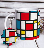 BK Gift Kişiye Özel Mondrian Beyaz Kupa ve Anahtarlık Hediye Seti-1 (Model 1)