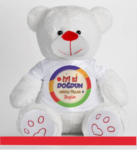 Kişiye Özel Doğum Günü Temalı Peluş Ayıcık 50cm 81871 (Beyaz)