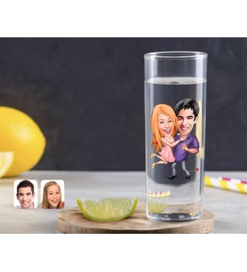 BK Gift Kişiye Özel Renkli Baskılı Sevgililer Karikatürlü Vodka Bardağı-3 (Beyaz)