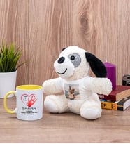 Sevgililer Günü Hediyesi Mesajlı Sarı Kupa Bardak ve Peluş Köpek