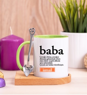 Baba Kelime Anlamı Ahşap Altlıklı Yeşil Kupa Bardak