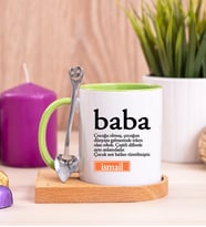 Baba Kelime Anlamı Ahşap Altlıklı Yeşil Kupa Bardak