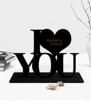 BK Gift Kişiye Özel I Love You Ahşap Siyah Masaüstü Biblo
