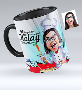 BK Gift Kişiye Özel Bayan  Chef Karikatürlü Siyah Kupa Bardak  1