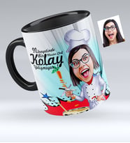 BK Gift Kişiye Özel Bayan  Chef Karikatürlü Siyah Kupa Bardak  1