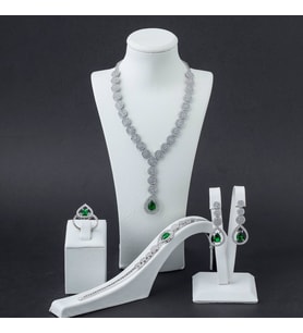 925 Ayar Gümüş Yeşil Zirkon Taşlı Set