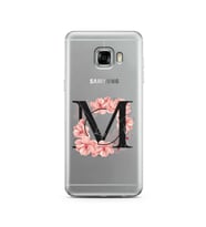 Pembe Çiçekli Harf Tasarım Süper Şeffaf Silikon Telefon Kılıfı Samsung C5   M-Ha