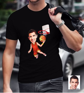 BK Gift Kişiye Özel Bay Basketbolcu Karikatürlü Siyah T-Shirt