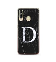 Samsung A60 Siyah Mermer Harf Tasarımlı Telefon Kılıfı D-Harfi 