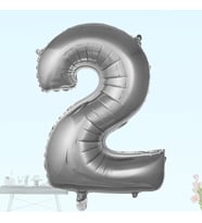 2 Yaş Rakam Folyo Balon, 100 cm - Gümüş (STD)
