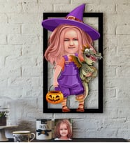 BK Gift Kişiye Özel Küçük Cadı Karikatürlü 3D Ahşap Tablo-1